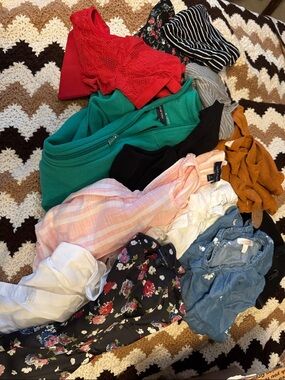 Mixed Women's Clothing Bundle - Floral, Denim, Striped & Knit Pieces